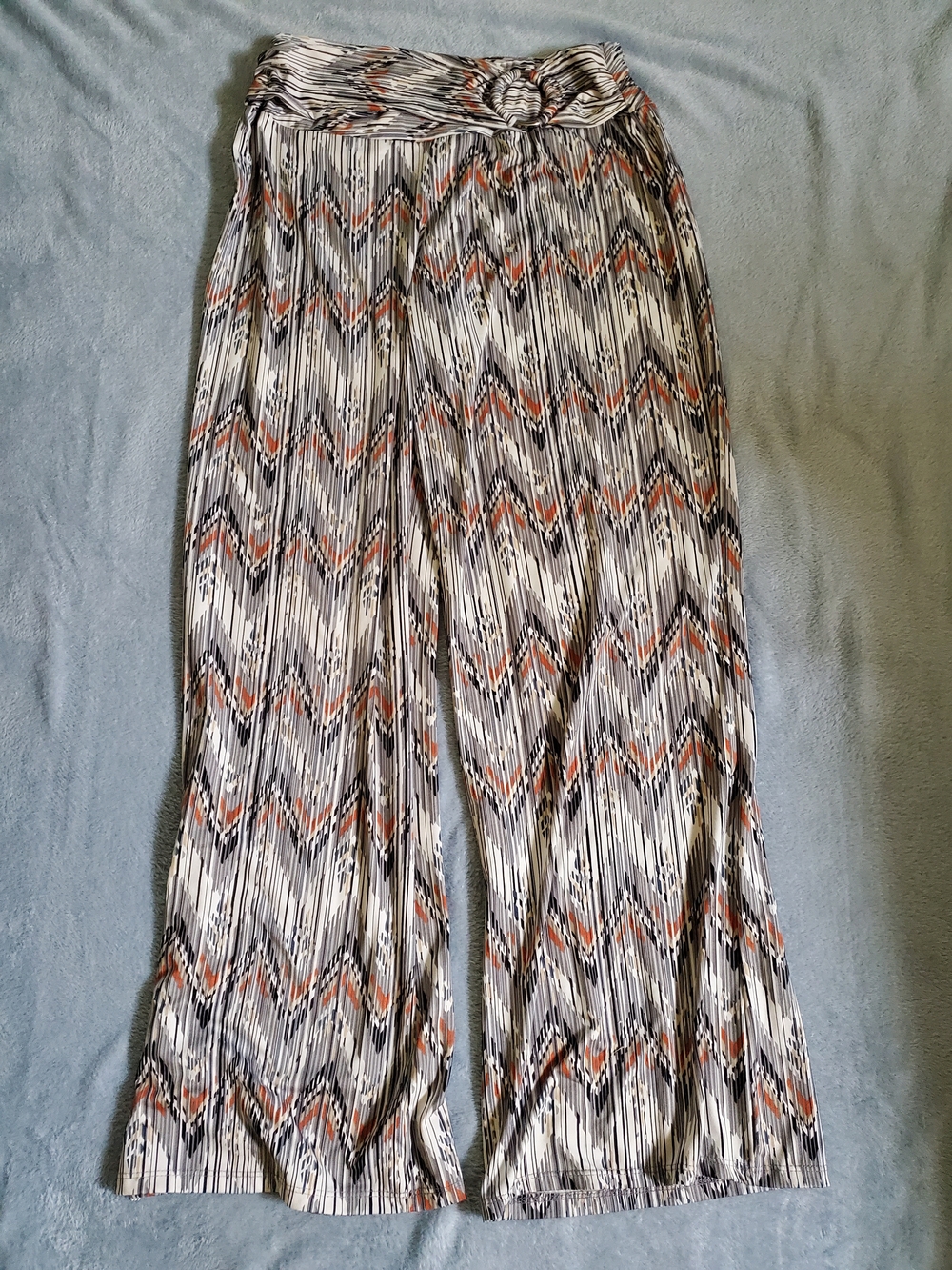 Robert Louis Chevron-Print Wide Leg Palazzo Pants in Black, White & Orange